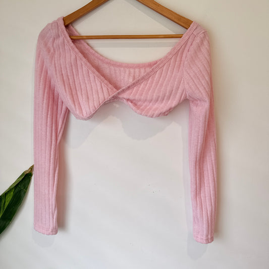 Pink Ribbed Cropped Long Sleeve Top Size XS