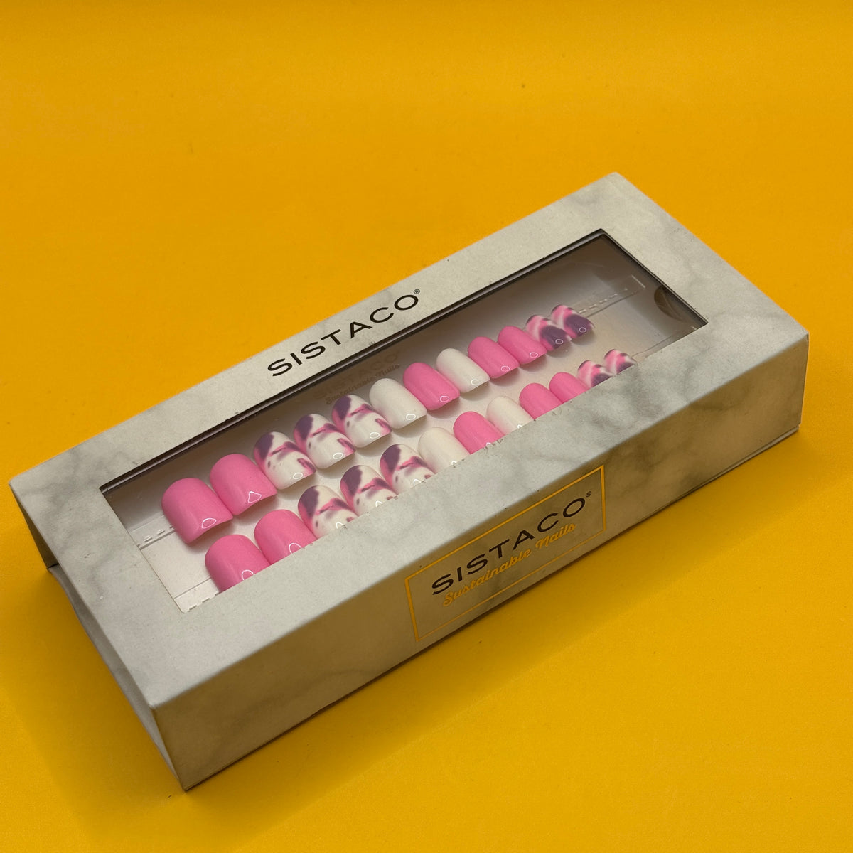 Sistaco Press-On Nails Pink and White