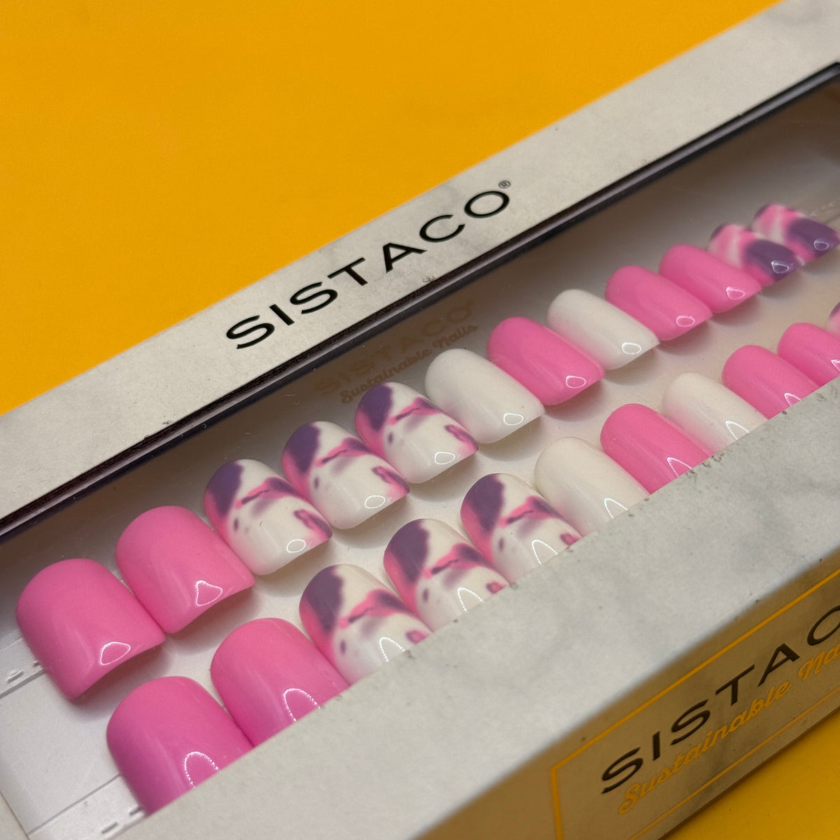 Sistaco Press-On Nails Pink and White