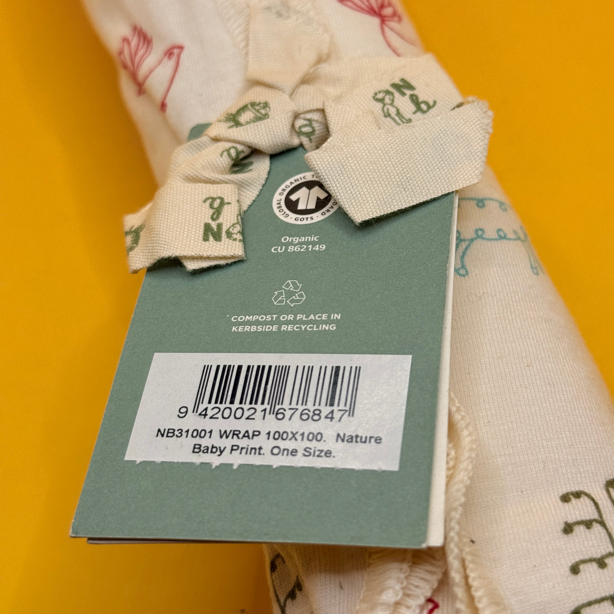 Nature Baby Organic Cotton Baby Wrap 100 x 100cm