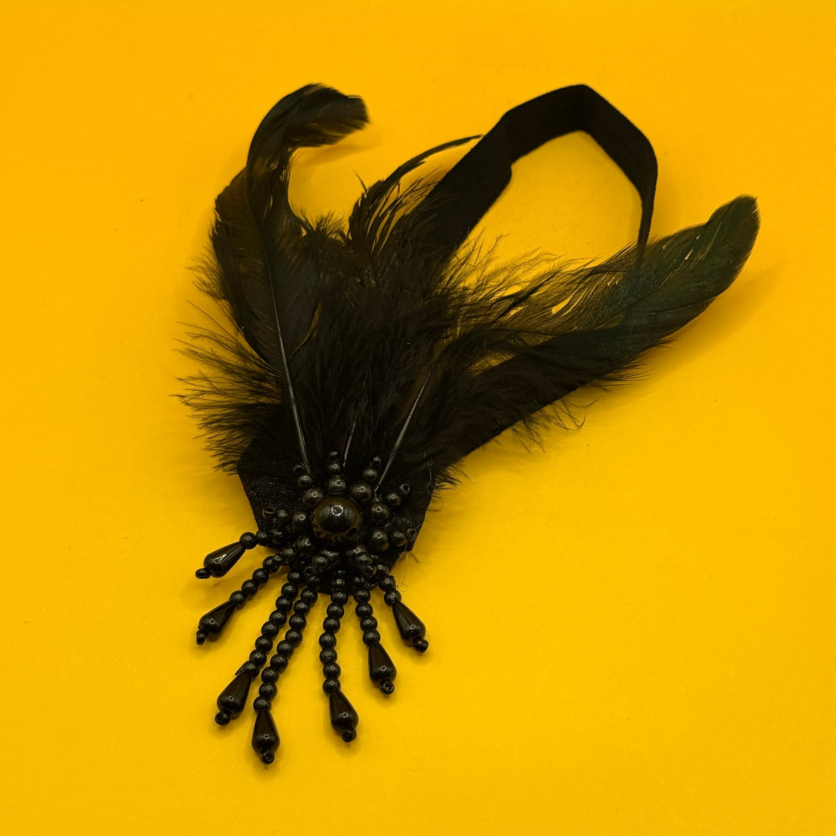Black Feather and Beaded Flapper Headband