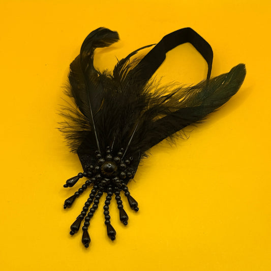Black Feather and Beaded Flapper Headband