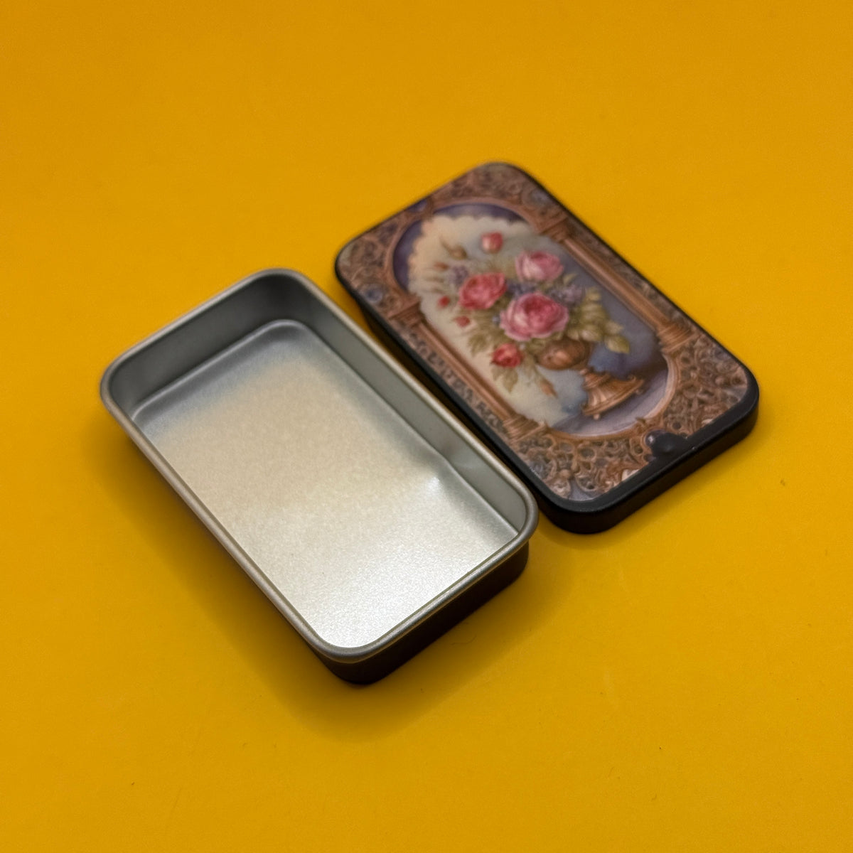 Floral Rectangular Metal Storage Tin