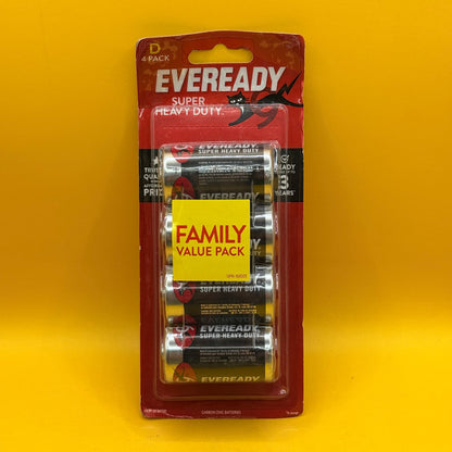 Eveready Super Heavy Duty D Batteries 4 Pack