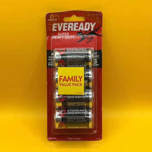 Eveready Super Heavy Duty D Batteries 4 Pack
