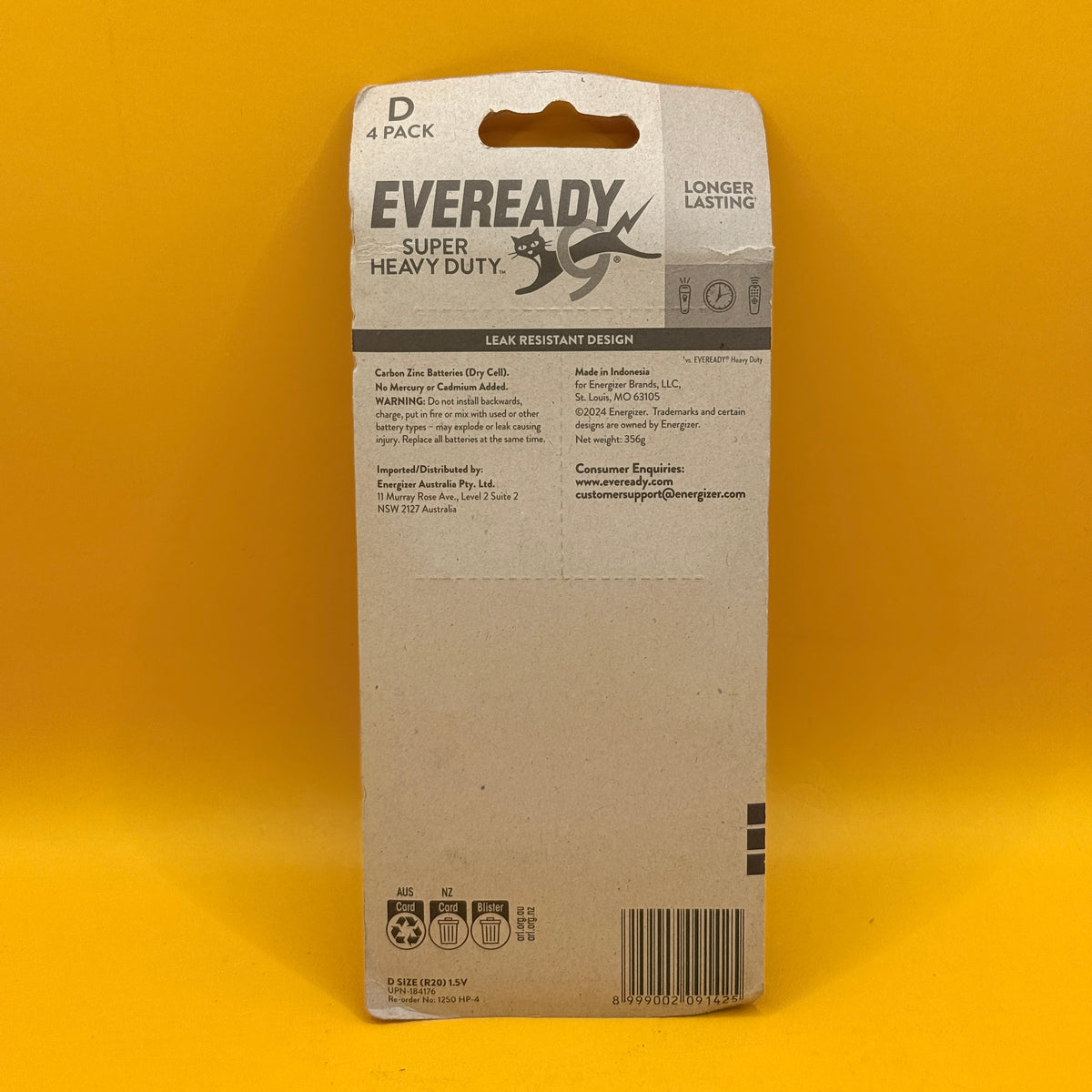 Eveready Super Heavy Duty D Batteries 4 Pack