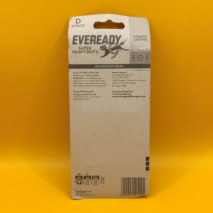 Eveready Super Heavy Duty D Batteries 4 Pack