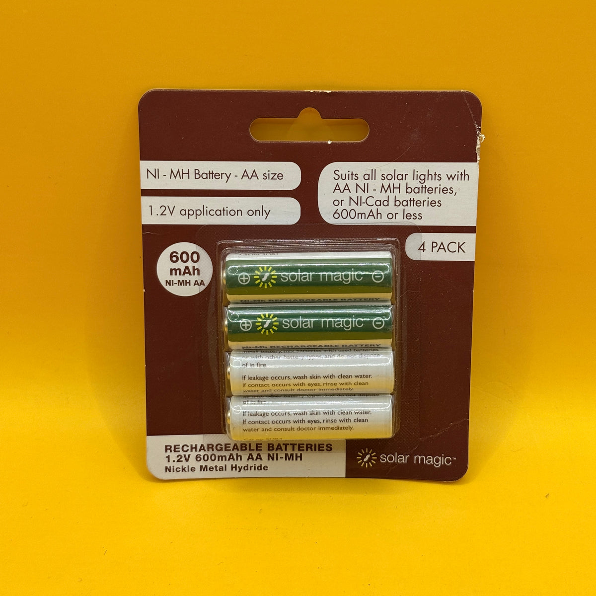 Solar Magic AA Rechargeable Batteries 600mAh 4 Pack