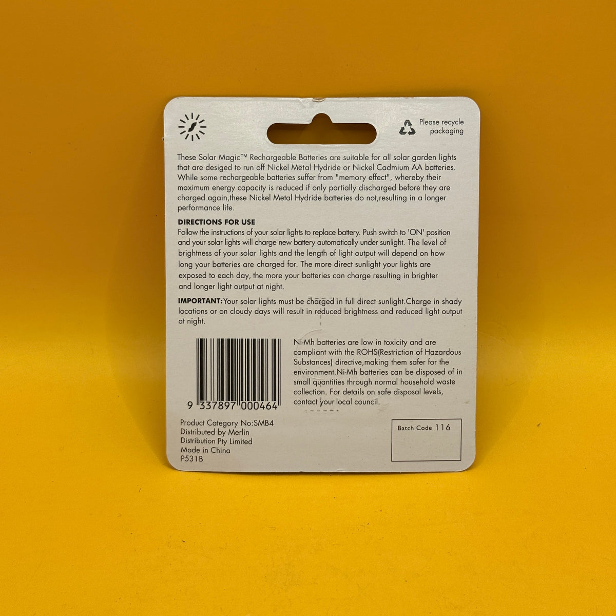 Solar Magic AA Rechargeable Batteries 600mAh 4 Pack