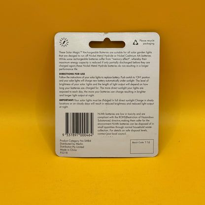 Solar Magic AA Rechargeable Batteries 600mAh 4 Pack