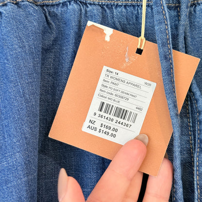 Trenery Pull-On Denim Pants Mid Blue Size 14