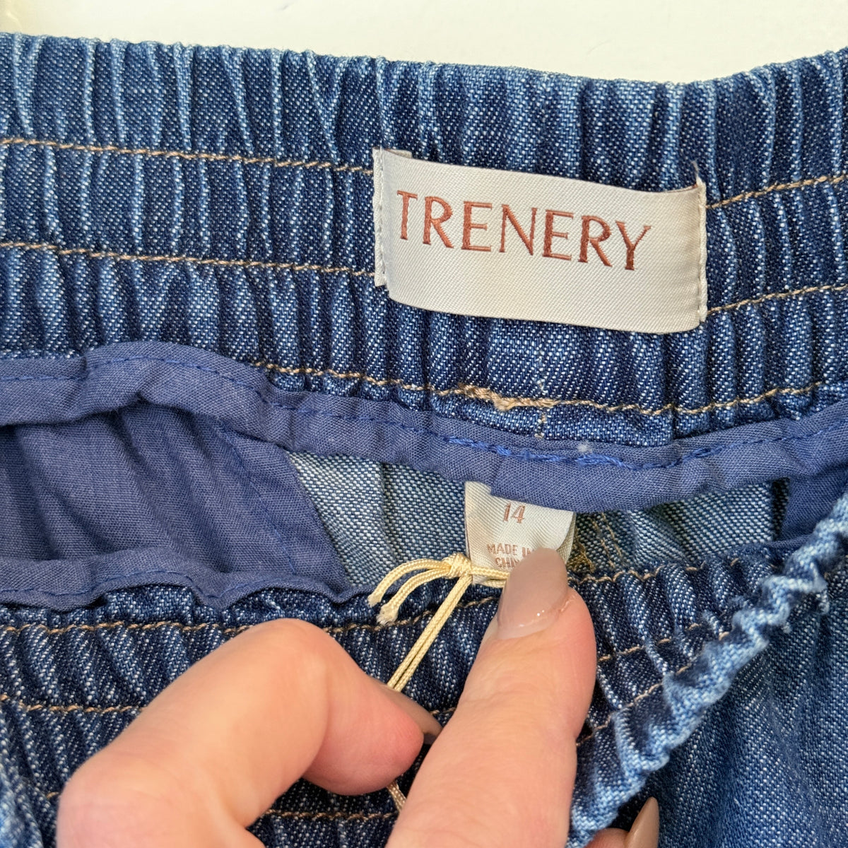 Trenery Pull-On Denim Pants Mid Blue Size 14