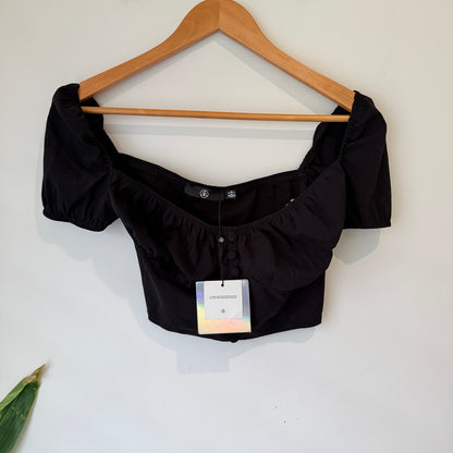 Missguided Button Front Crop Top Black UK 8