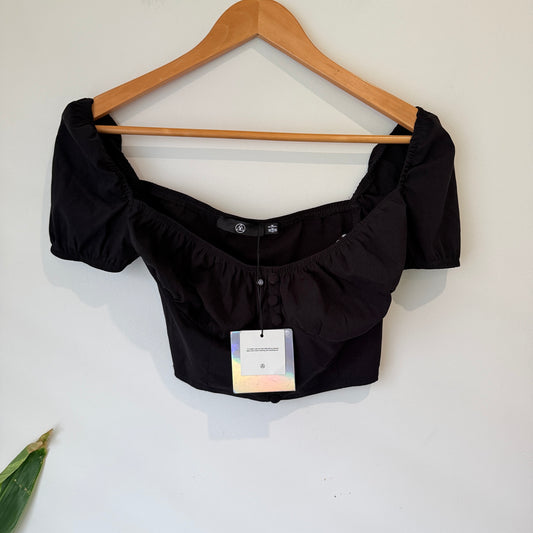 Missguided Button Front Crop Top Black UK 8
