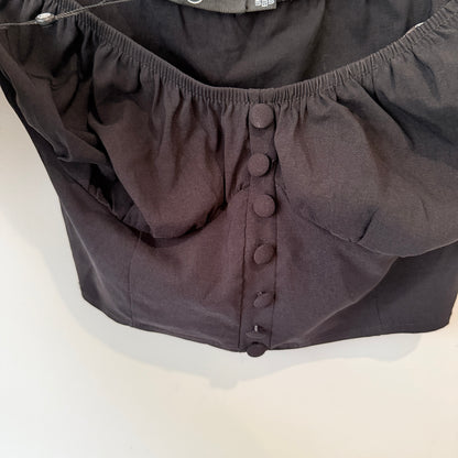 Missguided Button Front Crop Top Black UK 8