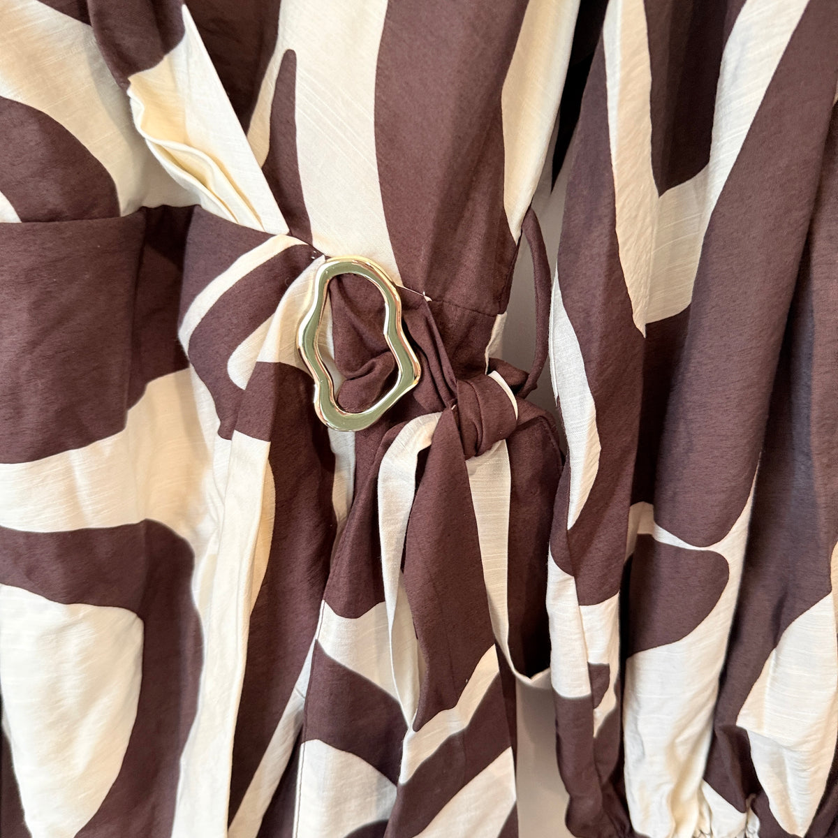 Portmans Abstract Wrap Dress Brown Ivory Size 16