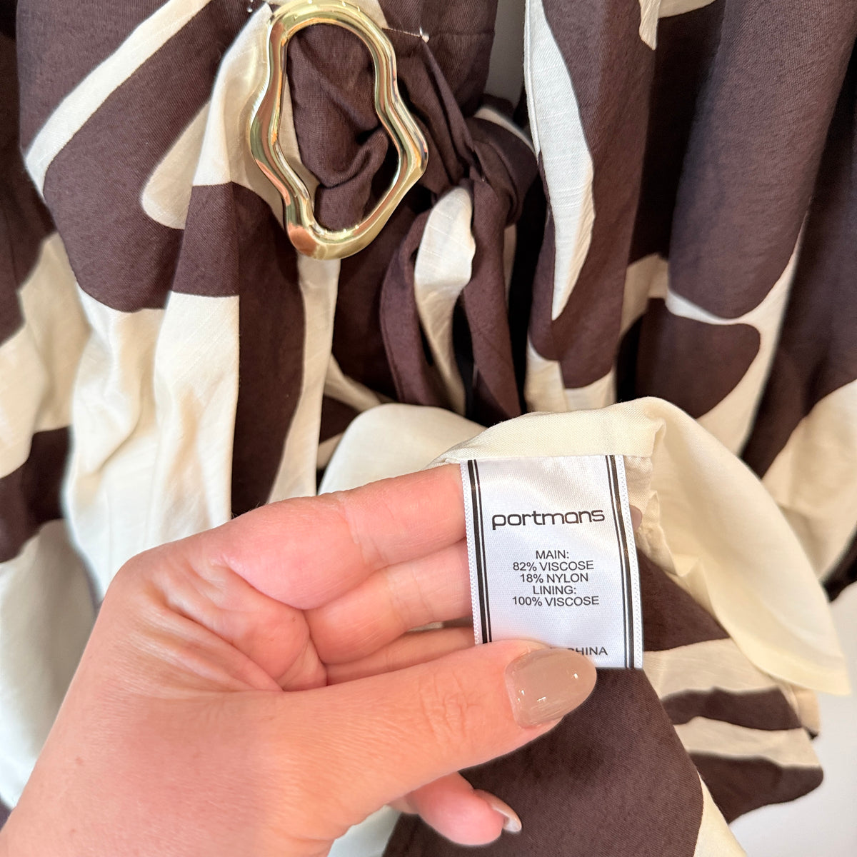 Portmans Abstract Wrap Dress Brown Ivory Size 16