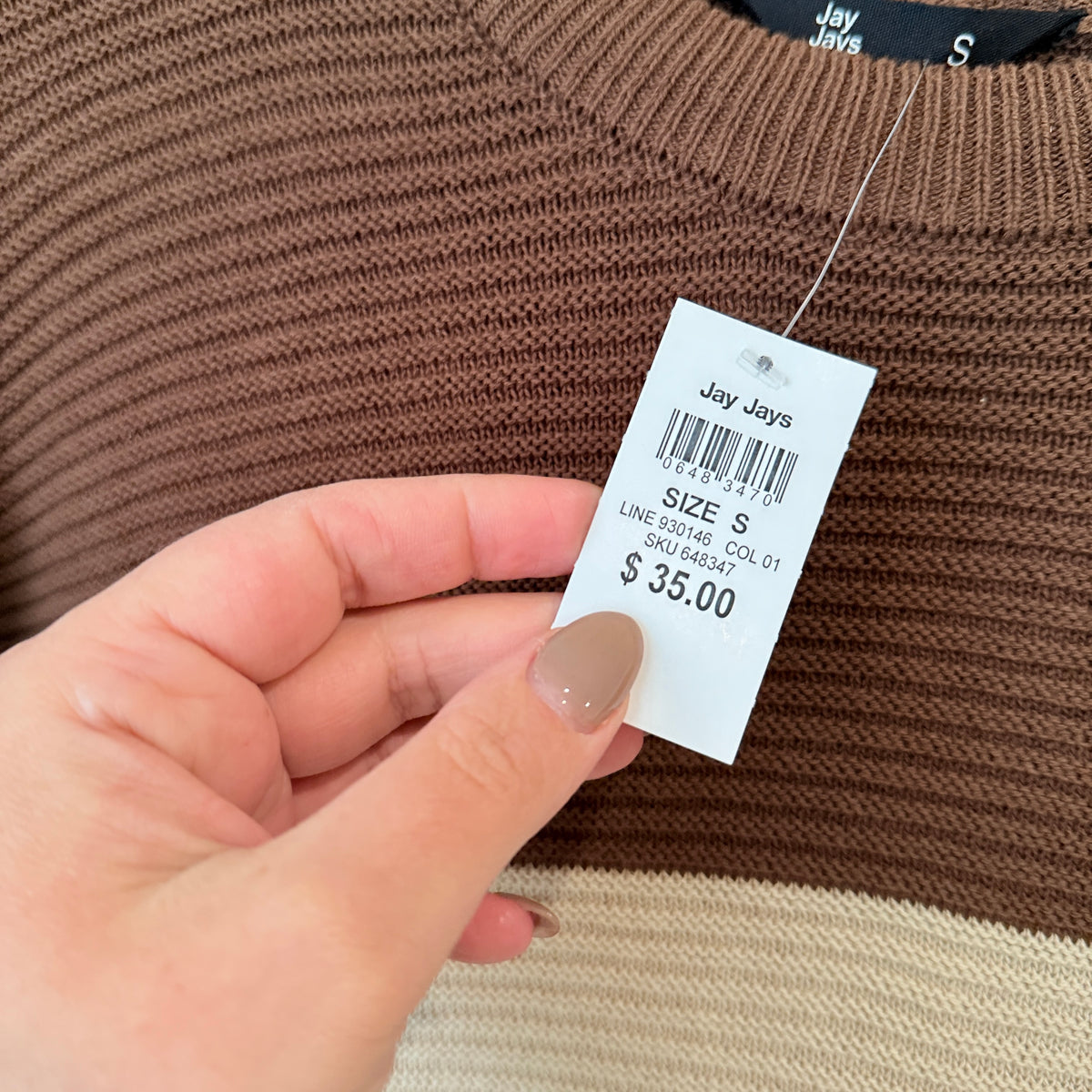 Jay Jays Colour Block Cotton Jumper Brown Size S