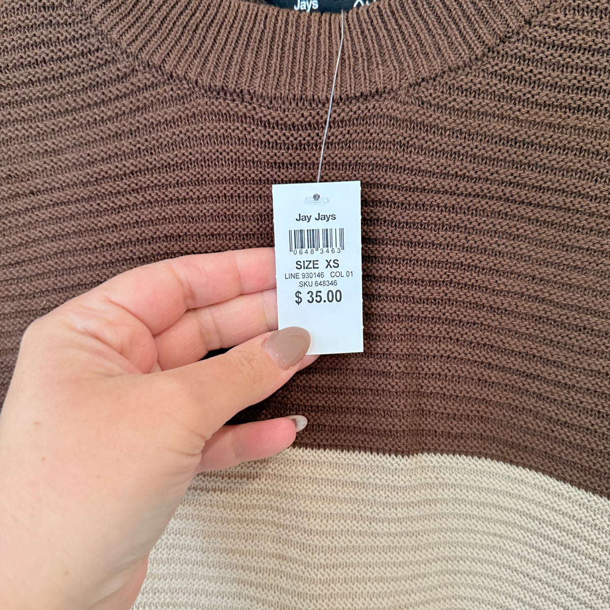 Jay Jays Colour Block Cotton Jumper Brown Size XS
