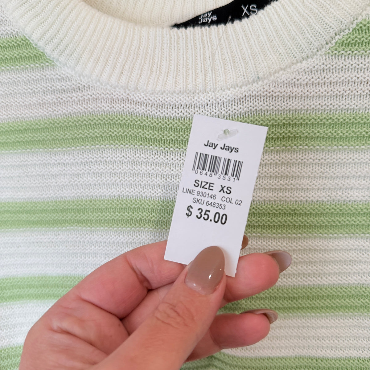 Jay Jays Striped Cotton Jumper White Green Size XS