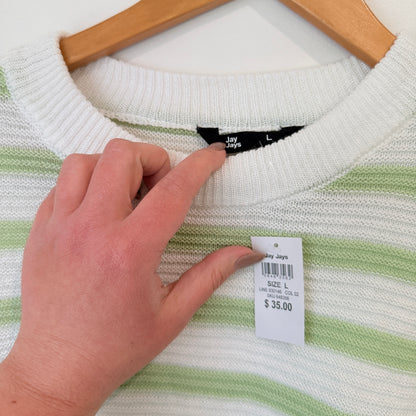 Jay Jays Striped Cotton Jumper White Green Size L