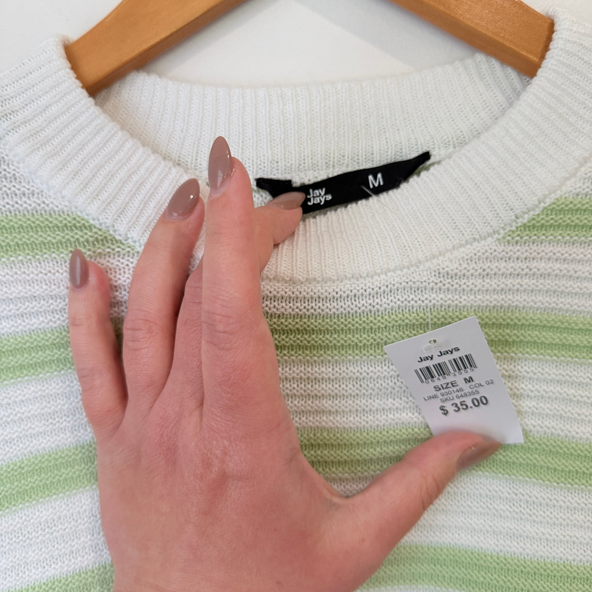 Jay Jays Striped Cotton Jumper White Green Size M