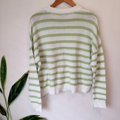 Jay Jays Striped Cotton Jumper White Green Size M