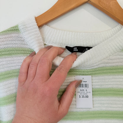 Jay Jays Striped Cotton Jumper White Green Size S