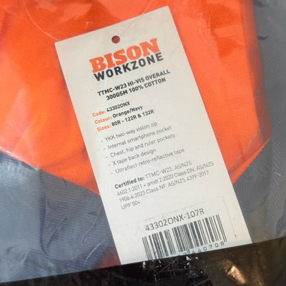 Bison Workzone Hi-Vis Cotton Overall Orange Navy Size 107R