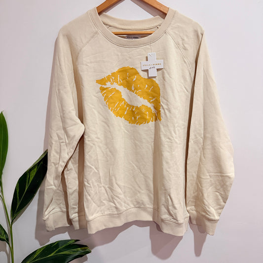 Stella + Gemma Lips Cotton Sweatshirt Cream Size 14