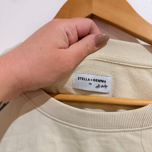 Stella + Gemma Lips Cotton Sweatshirt Cream Size 14