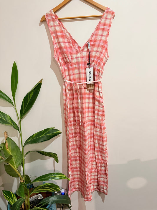 Afends Kayla Recycled Check Maxi Dress Pink Size M