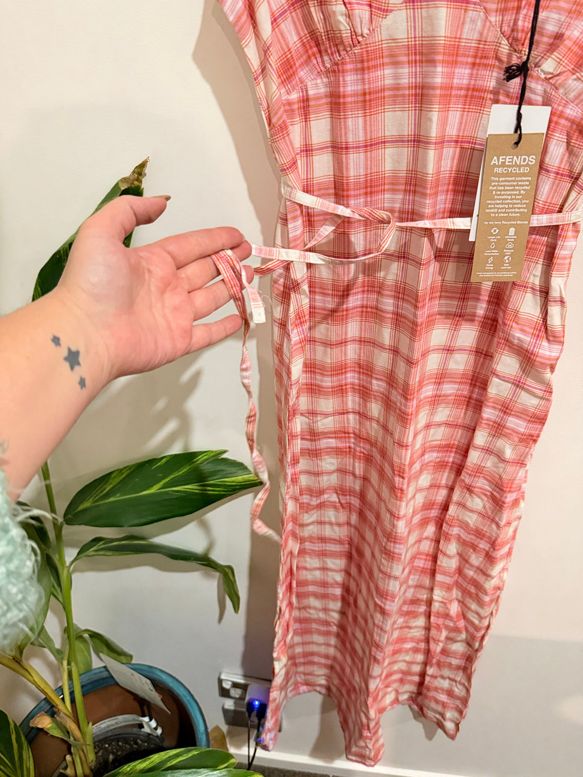 Afends Kayla Recycled Check Maxi Dress Pink Size M