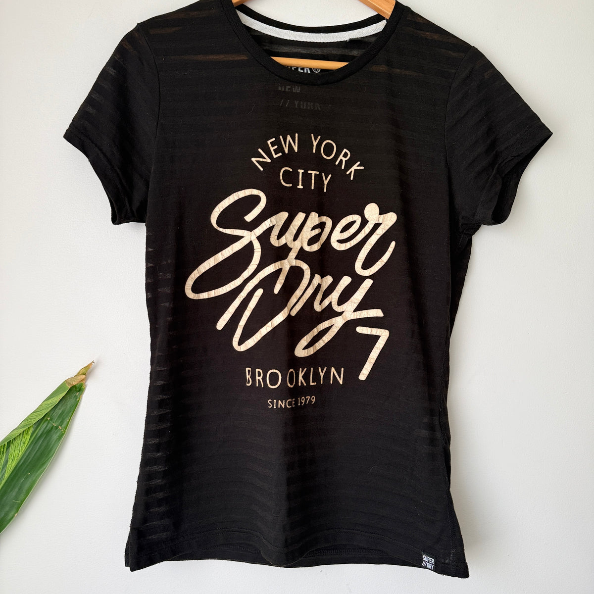 Superdry Black Shadow Stripe Logo Tee Size L