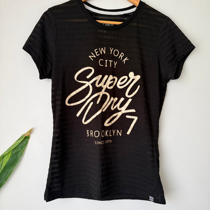 Superdry Black Shadow Stripe Logo Tee Size L