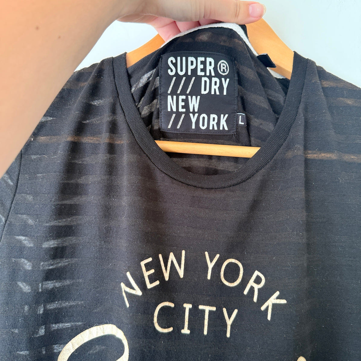 Superdry Black Shadow Stripe Logo Tee Size L