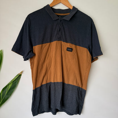 Rip Curl Navy Tan Colour Block Polo Size L
