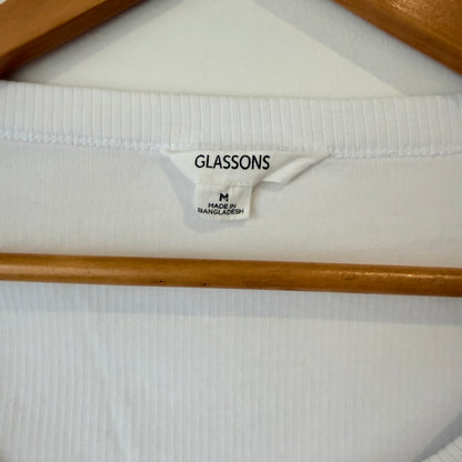 Glassons White Ribbed Long Sleeve Crop Top Size M