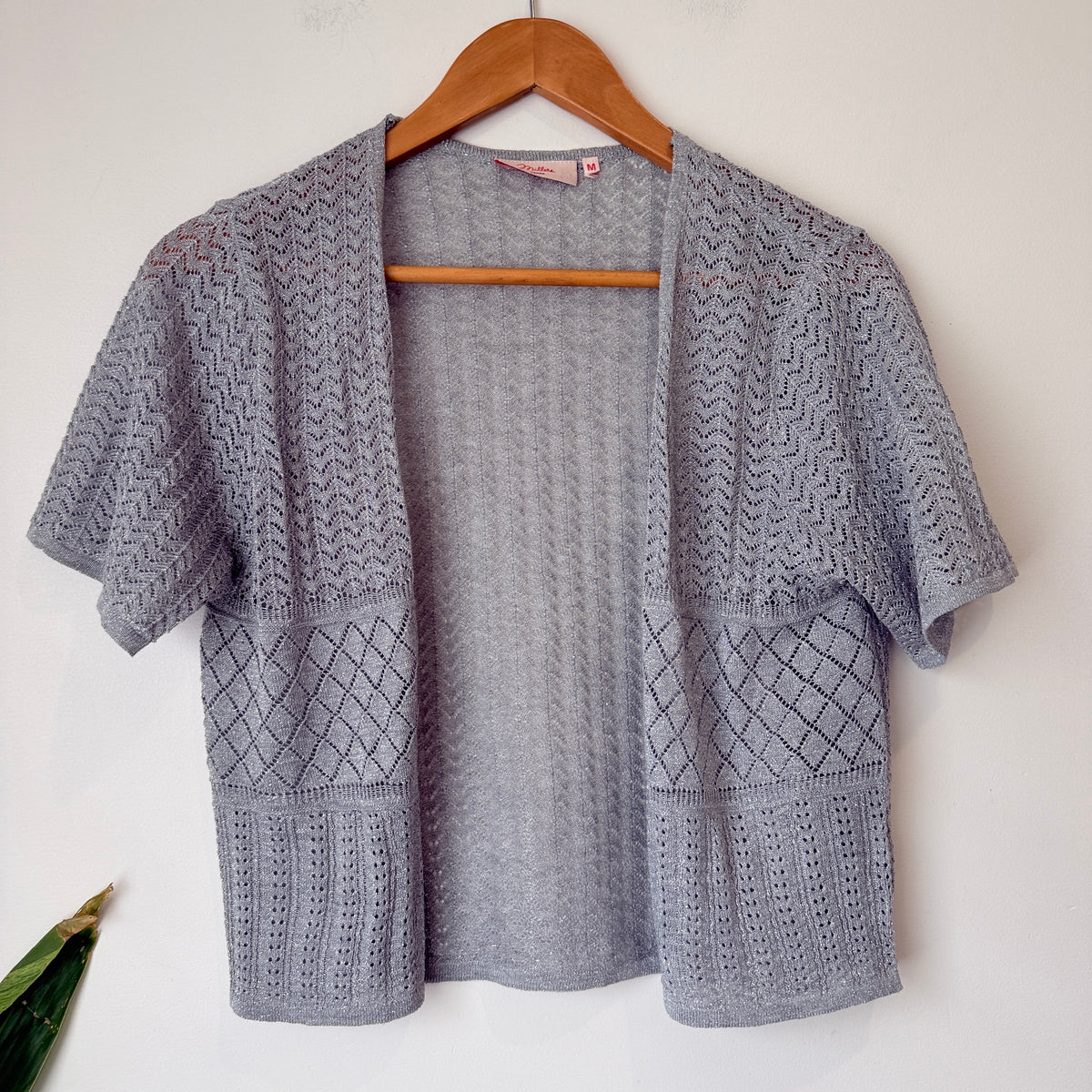 Millers Grey Pointelle Knit Short Sleeve Cardigan Size M