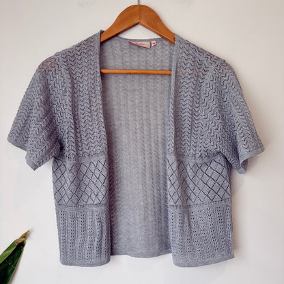 Millers Grey Pointelle Knit Short Sleeve Cardigan Size M