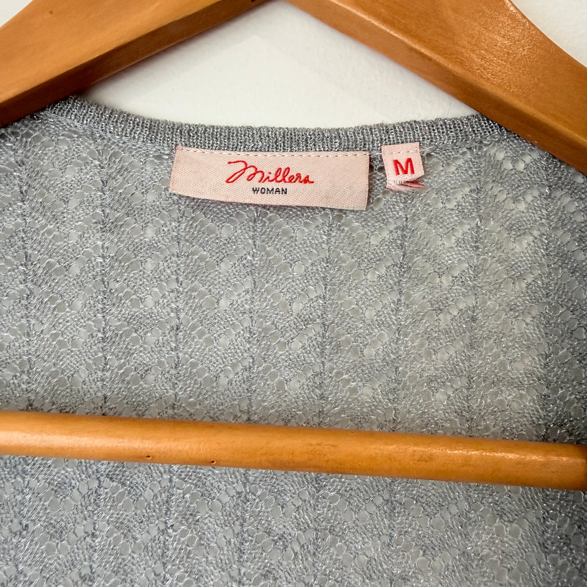 Millers Grey Pointelle Knit Short Sleeve Cardigan Size M