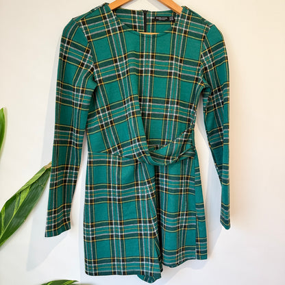 Bershka Green Tartan Check Playsuit Size M