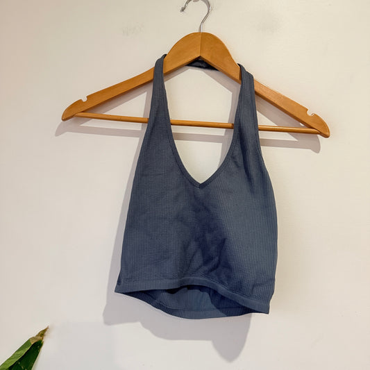 Glassons Slate Blue Ribbed Activewear Crop Top Size M