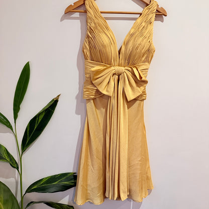 Coniefox Gold Pleated Bow Front Cocktail Dress Size 8