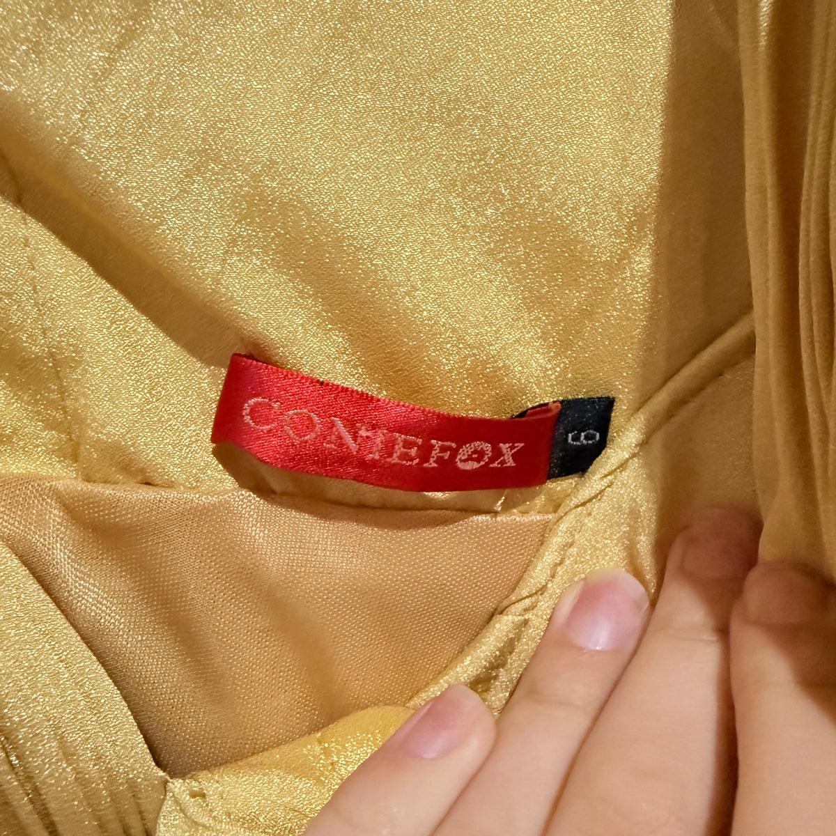 Coniefox Gold Pleated Bow Front Cocktail Dress Size 8