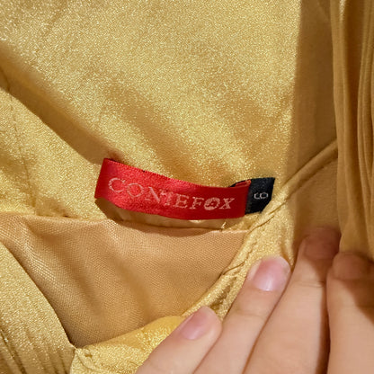 Coniefox Gold Pleated Bow Front Cocktail Dress Size 8