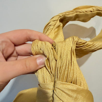 Coniefox Gold Pleated Bow Front Cocktail Dress Size 8