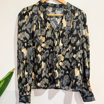SHEIN Black and Grey Abstract Print Blouse Size S