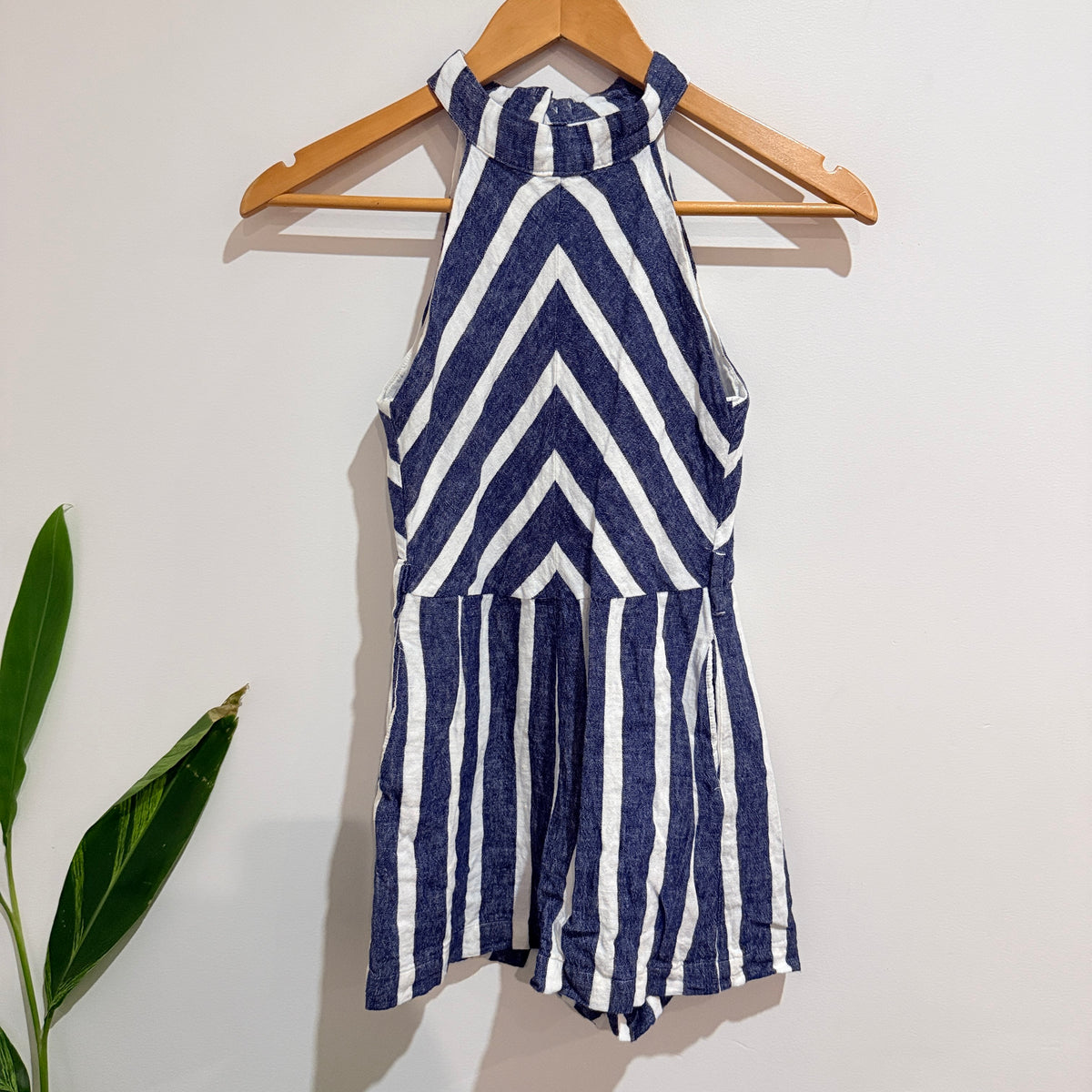 Review Navy and White Stripe Halter Playsuit Size 10