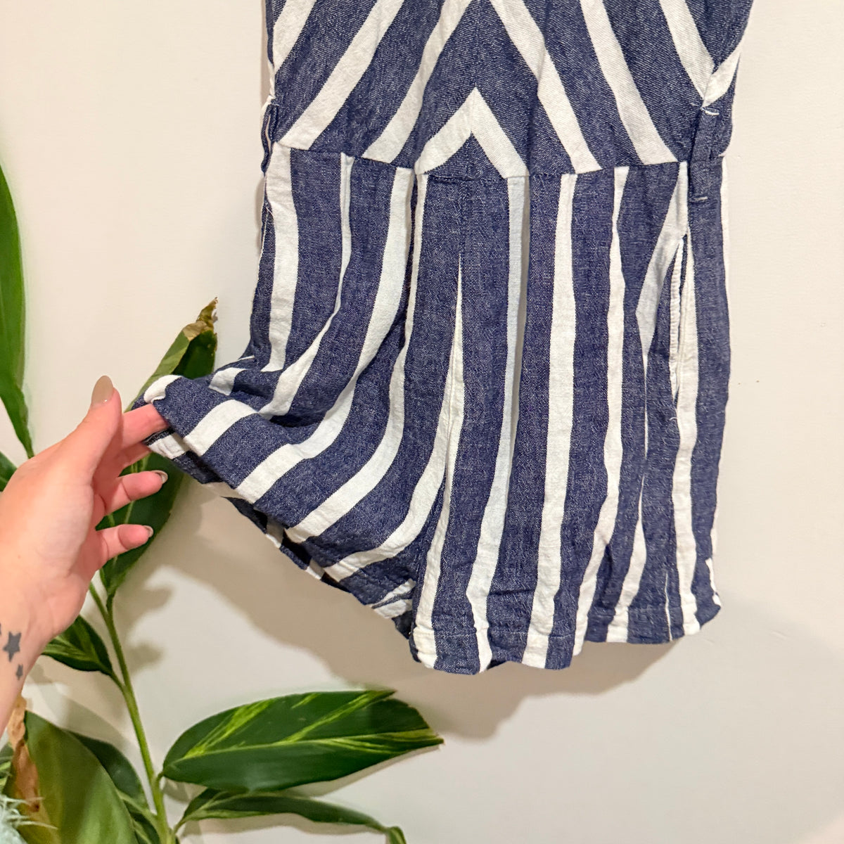 Review Navy and White Stripe Halter Playsuit Size 10